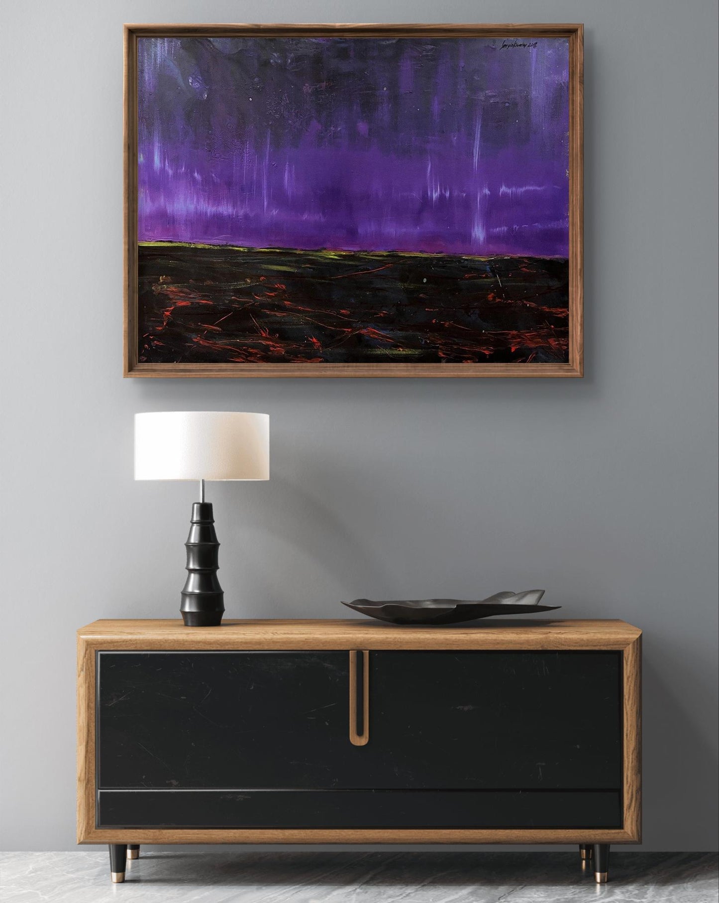 Oil painting Space Landscape by Serhiy Kovalev, purple sky and textured ground