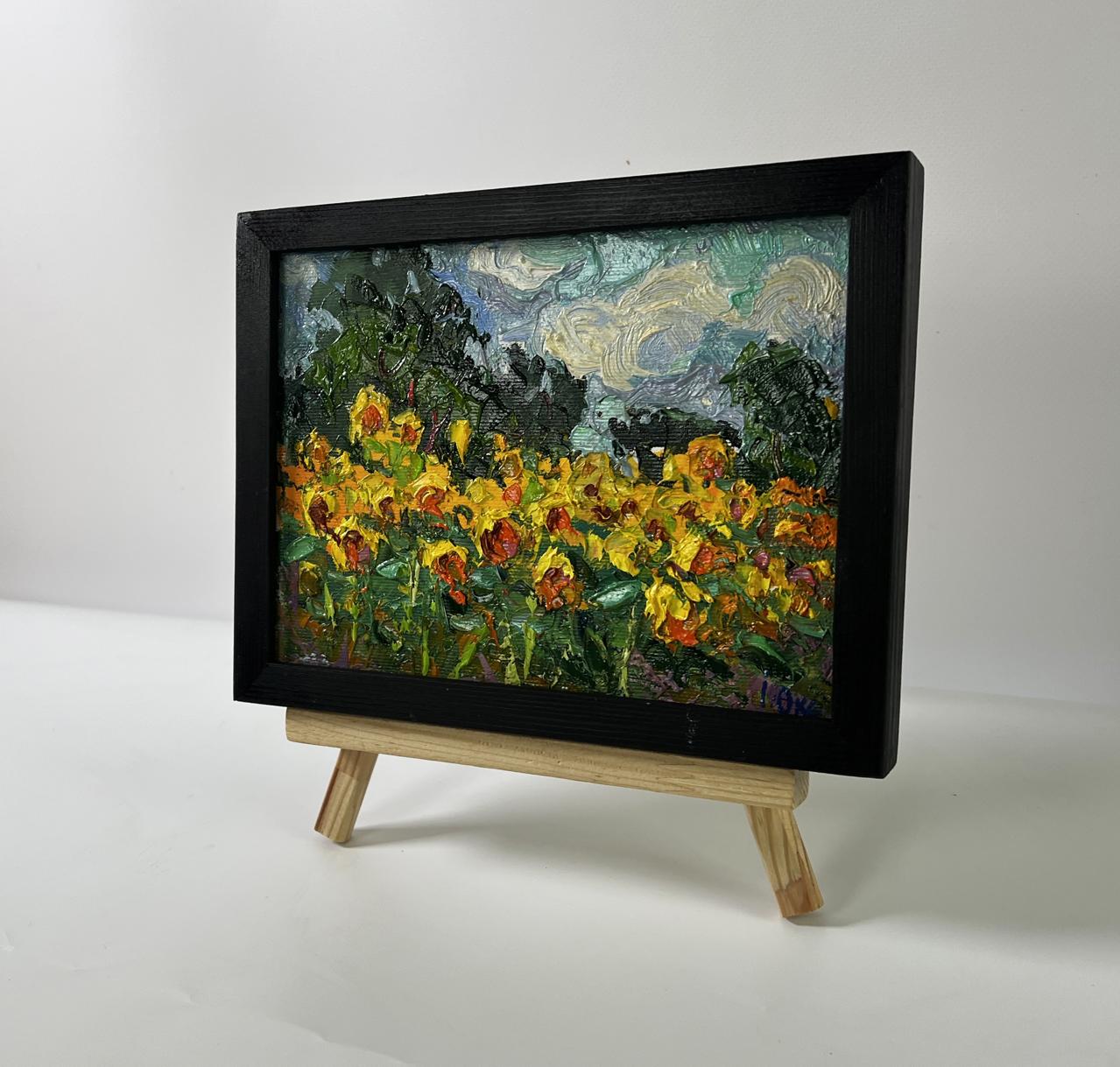 Oil painting Sunflowers field by Oksana Ivanyuk on wooden easel