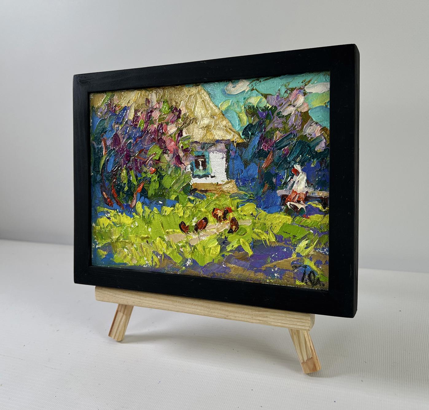 Oil painting When Gardens Bloom by Oleksiy Ivanyuk in black frame