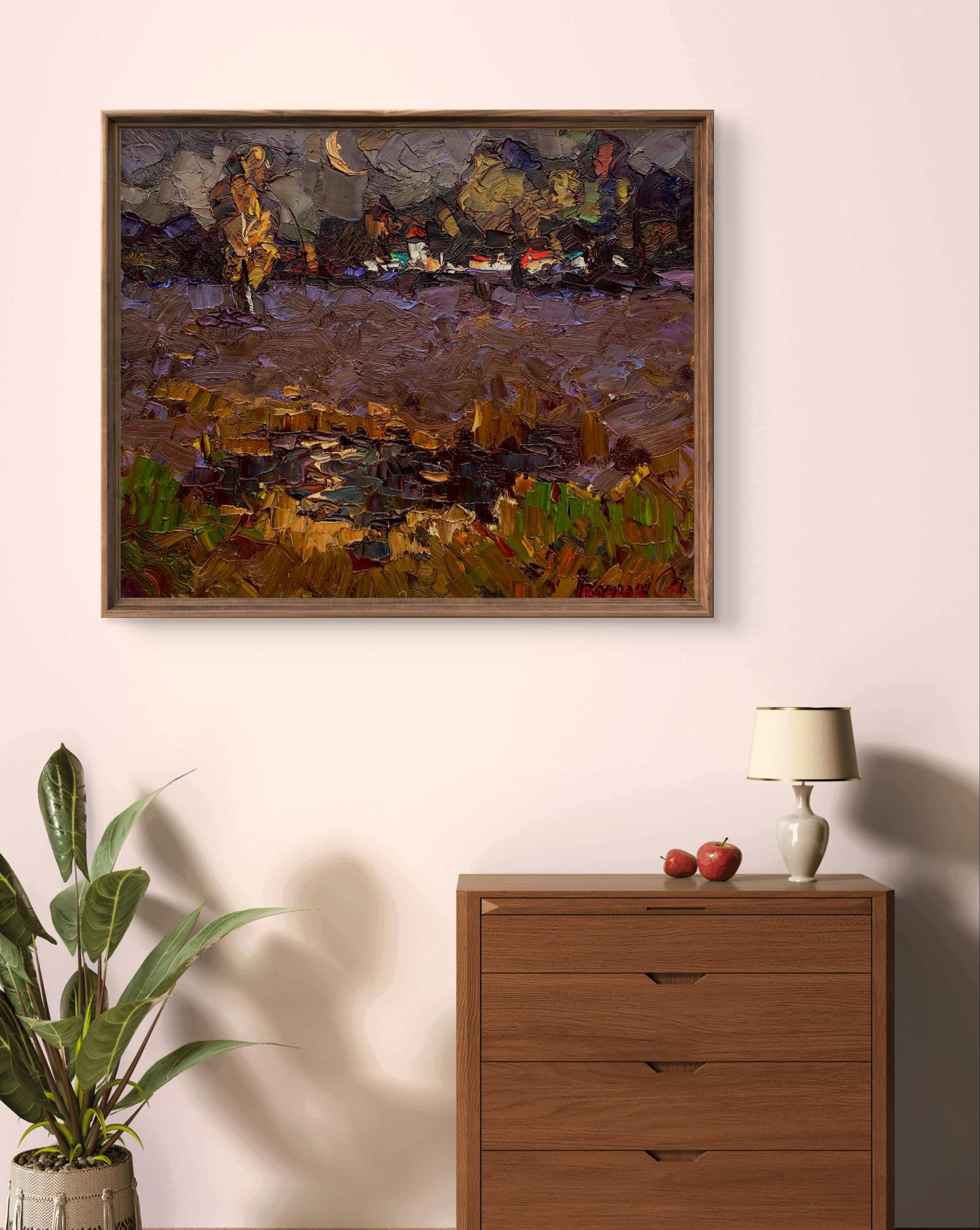 Framed impressionist oil painting Moonlit Night in the Field by Oleksiy Ivanyuk