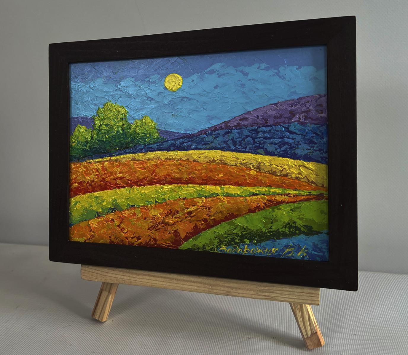 Framed impressionist oil painting In the Field Observing Beauty by V. Zadorozhnya