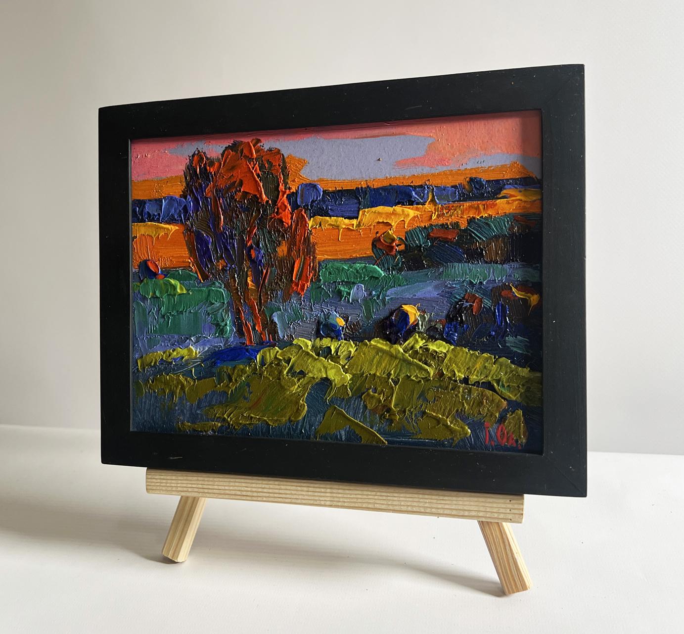 Vibrant oil painting Far away in the silence of nature by Oleksiy Ivanyuk in black frame