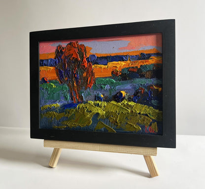 Vibrant oil painting Far away in the silence of nature by Oleksiy Ivanyuk in black frame