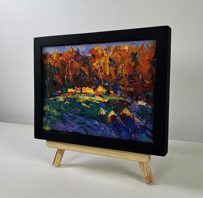 Oil painting Fires ignite darkness and silence by Oksana Ivanyuk in black frame