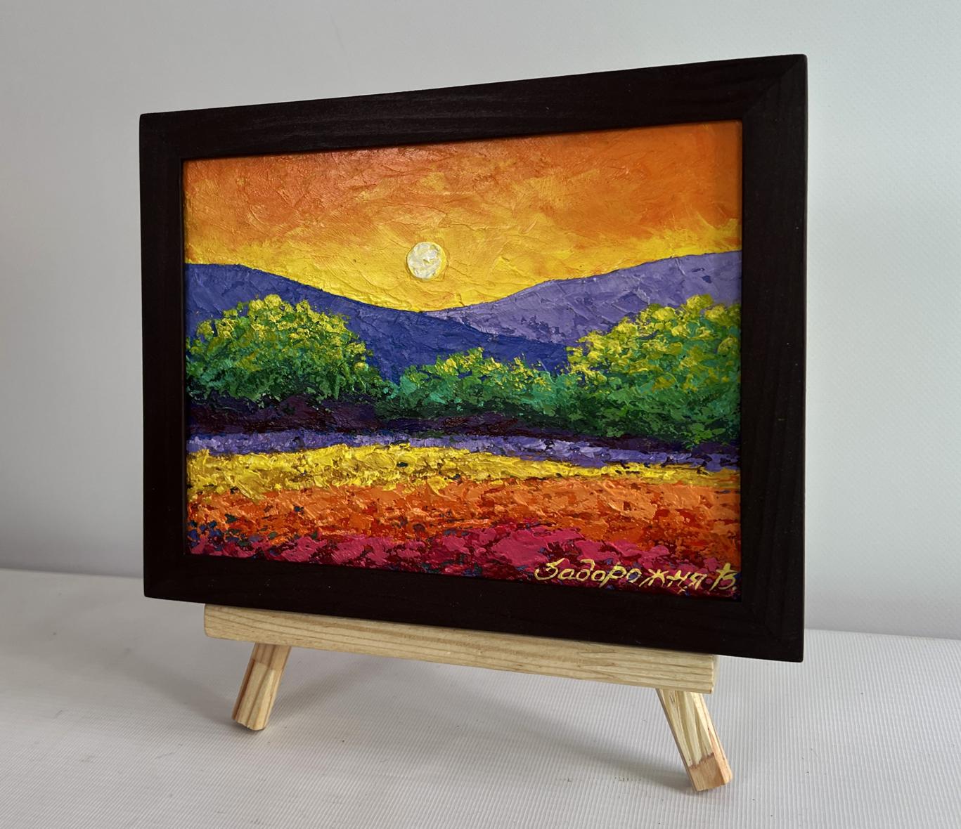 Oil painting Warm evening wind V. Zadorozhnya in dark wooden frame