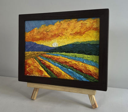 Oil painting Shades of fiery sunset by V. Zadorozhnya in black frame