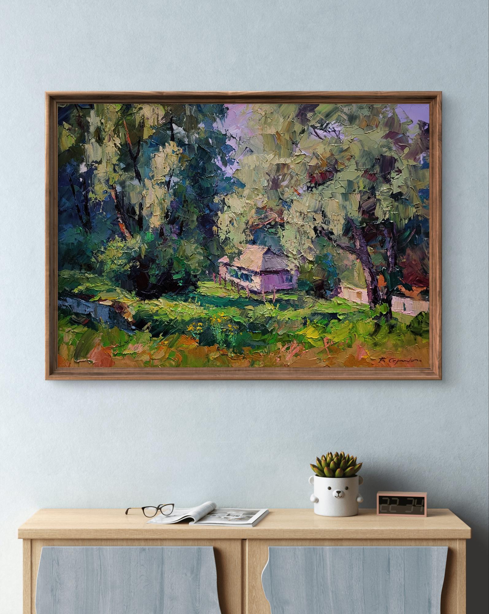 Oil painting House among greenery by Boris Serdyuk, impressionist landscape