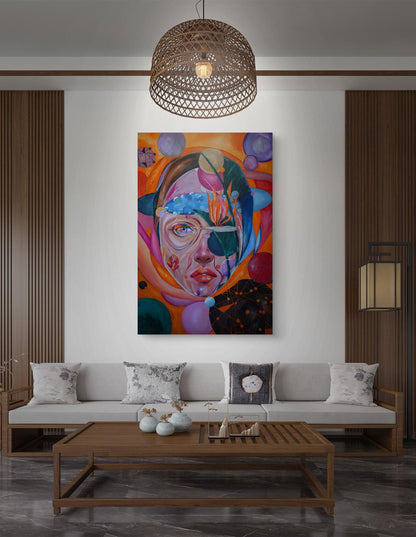 Oil painting Microcosm by Victoria Kagalovska, vibrant abstract portrait