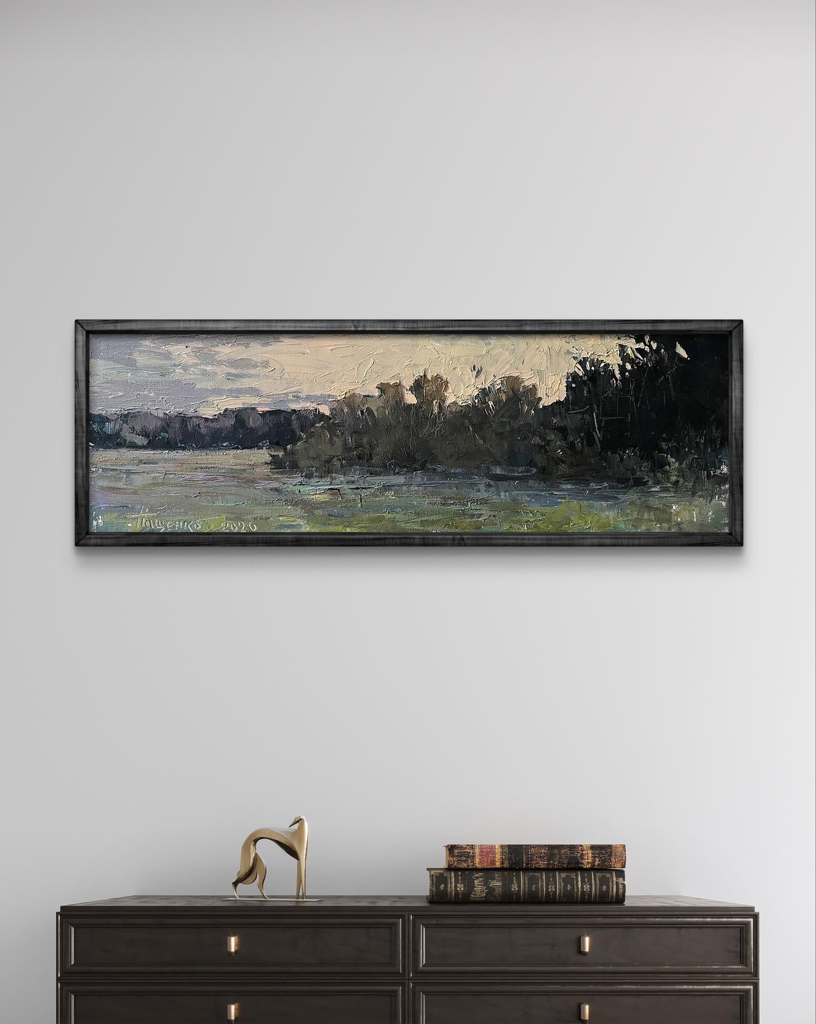 Oil painting Quiet Evening by Volodymyr Pashchenko in dark textured frame