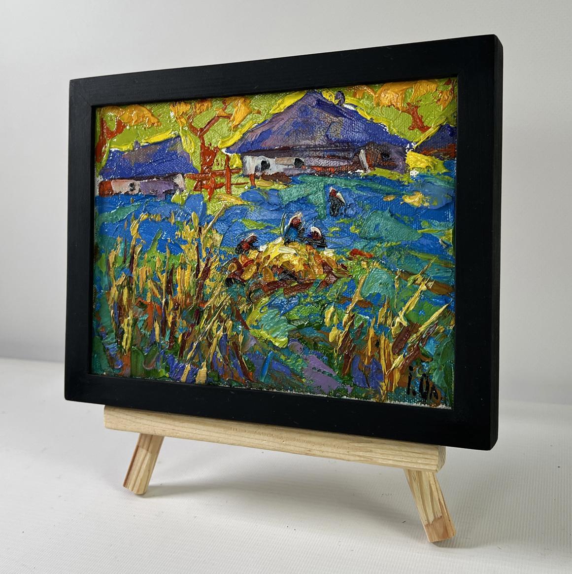 Oil painting Golden Harvest by Oleksiy Ivanyuk in black frame