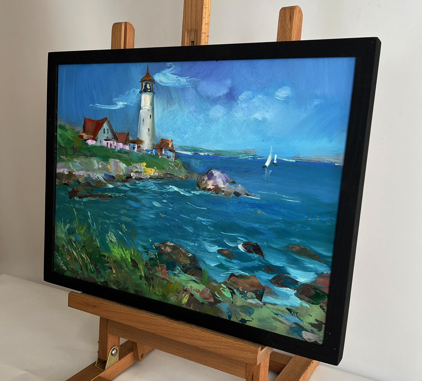 Oil painting Sea lighthouse by Yuriy Suprunchuk in black frame