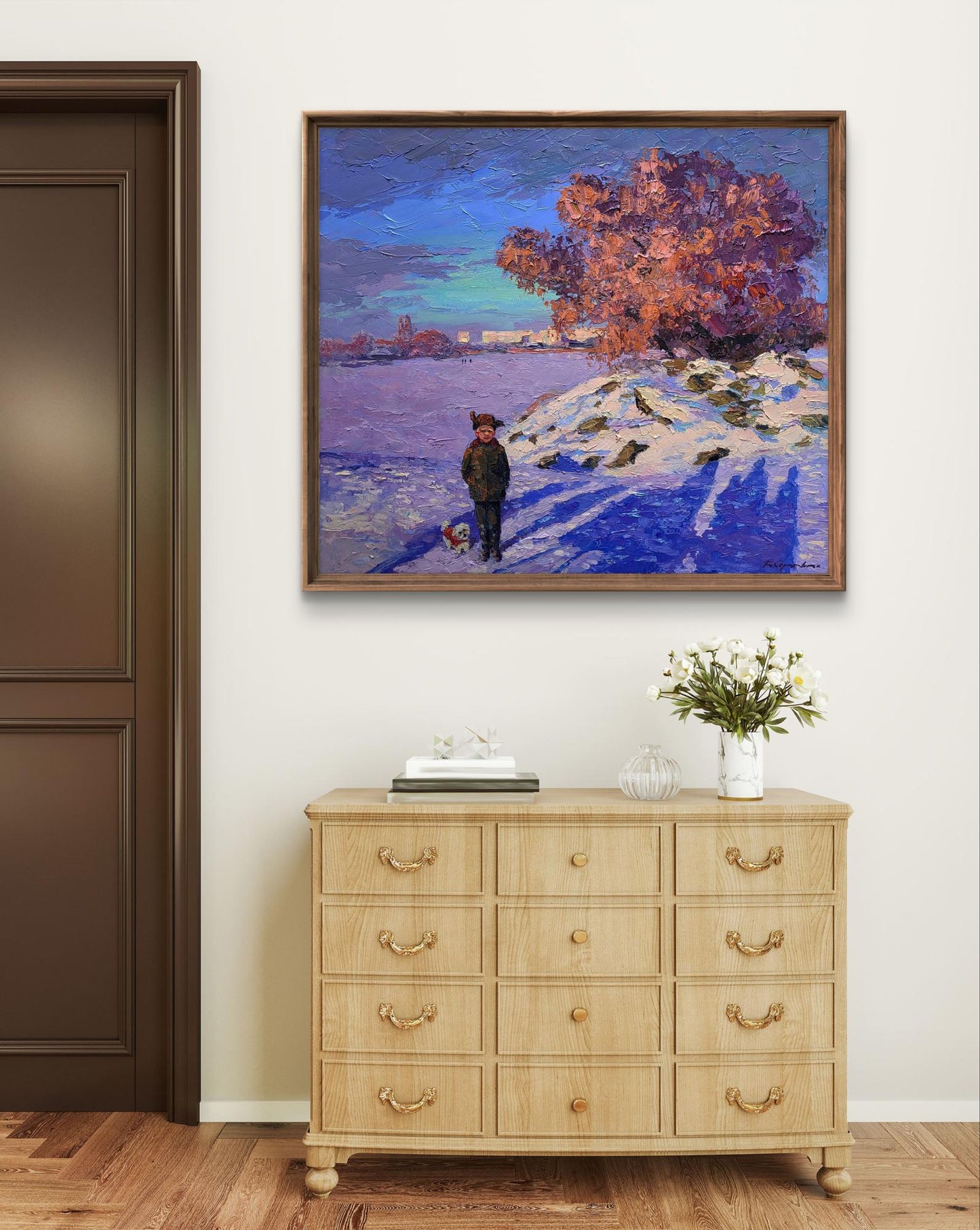 Oil painting Ice on the River by Boris Serdyuk in wooden frame