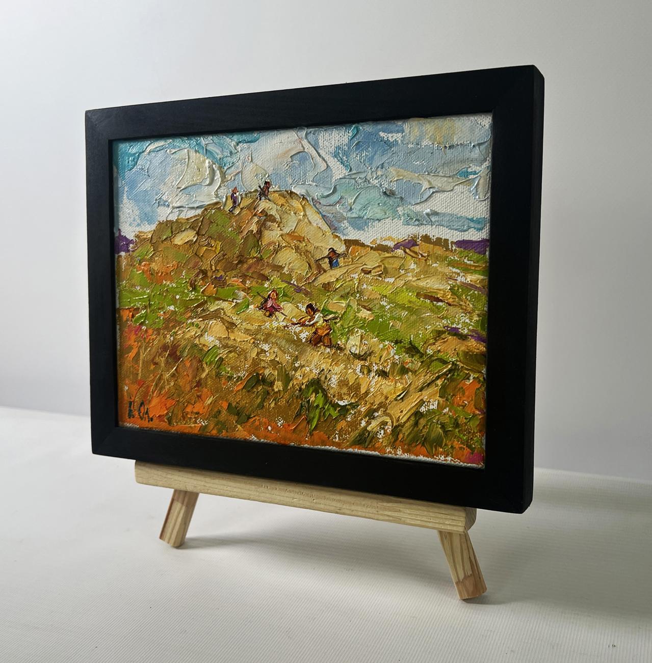 Oil painting Gentle wind over the haystack by Oleksiy Ivanyuk in black frame