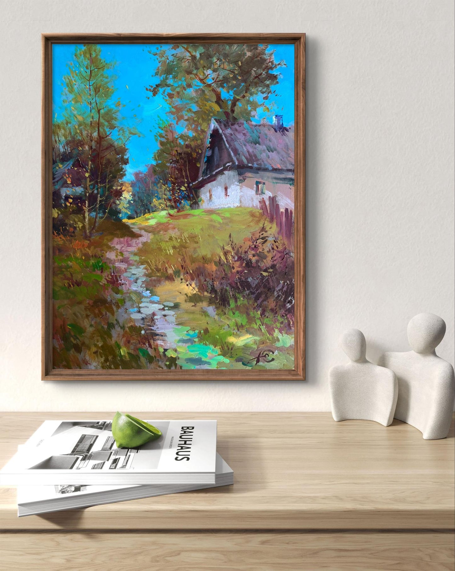Framed impressionistic oil painting Early morning in the village by Yuriy Suprunchuk