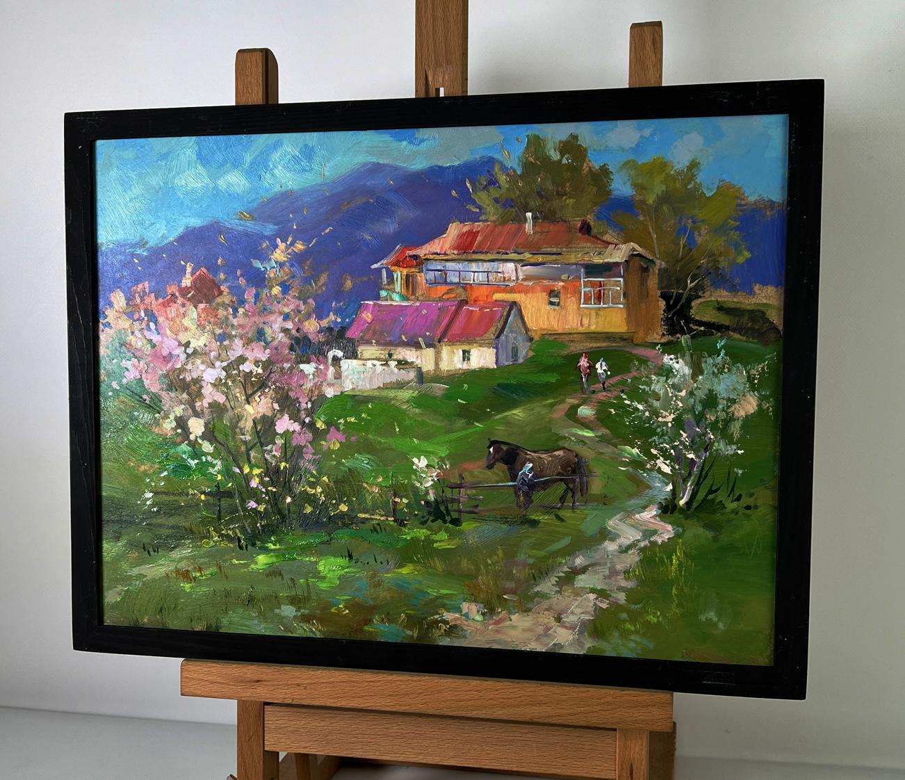 Oil painting House on the Mountain by Yuriy Suprunchuk in black frame