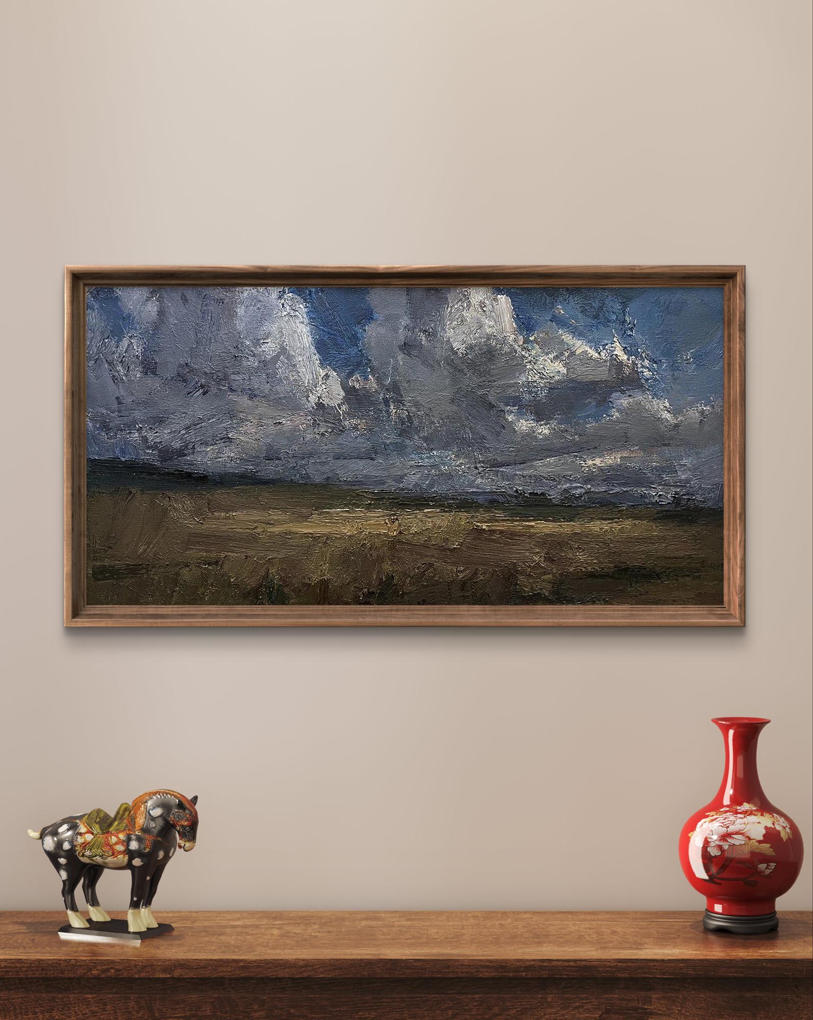 Oil painting Clouds over the field by Arsen Rustamov with dramatic sky
