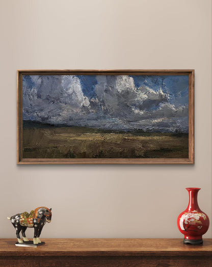 Oil painting Clouds over the field by Arsen Rustamov with dramatic sky