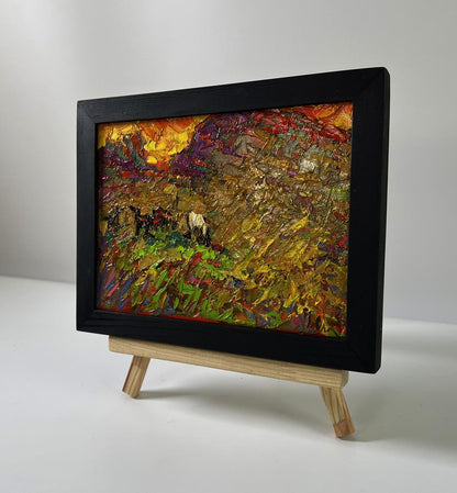 Oil painting Field with hills by Oleksiy Ivanyuk in black frame