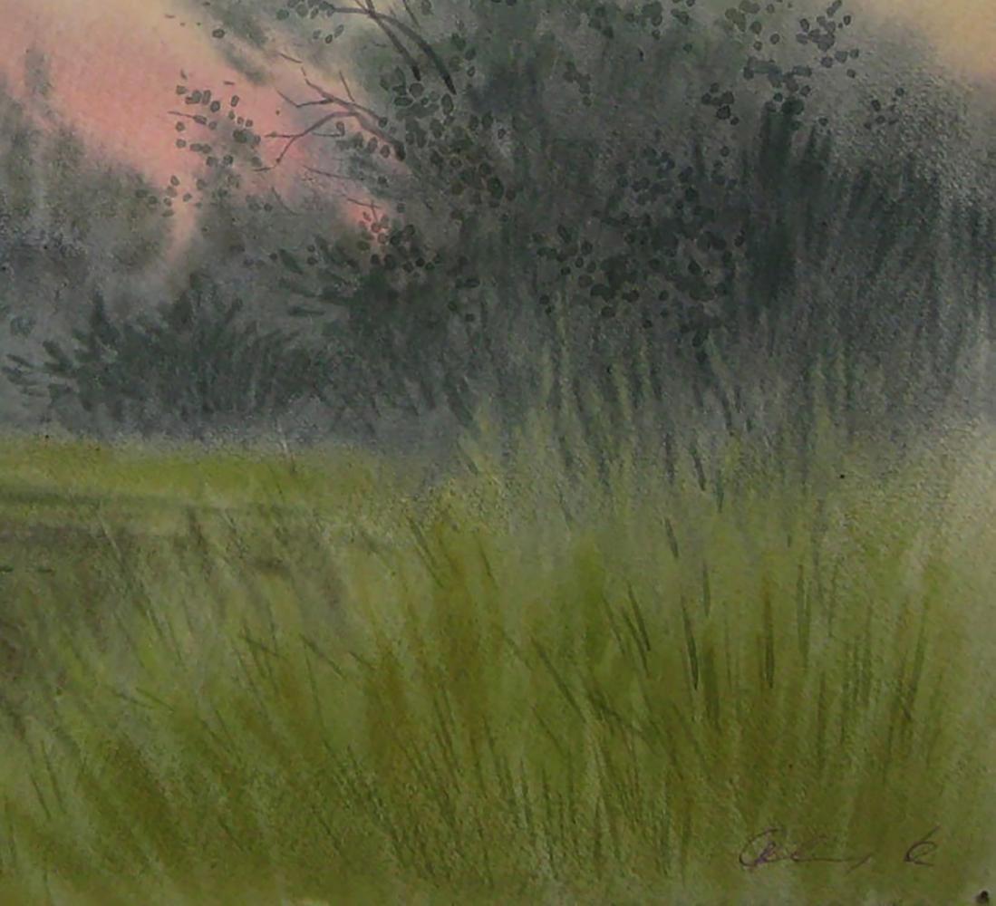 Watercolor painting Before the Rain by Valery Savenets: field with tall grass