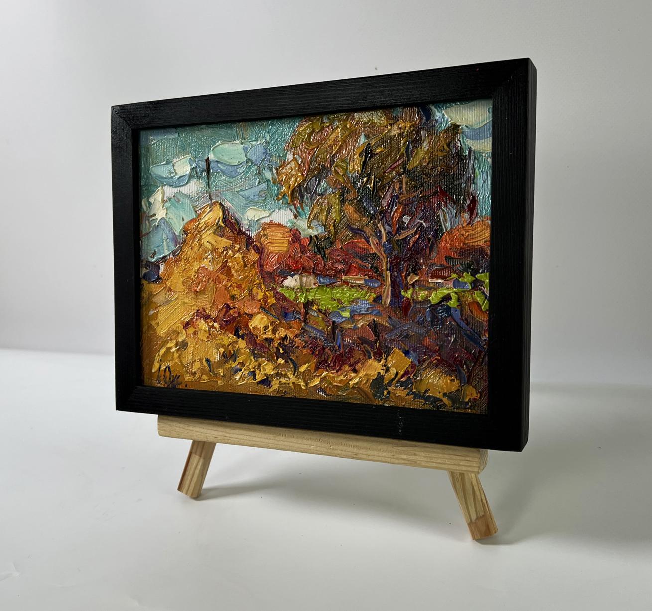 Oil painting Autumn evening by Oksana Ivanyuk, autumn trees and hills