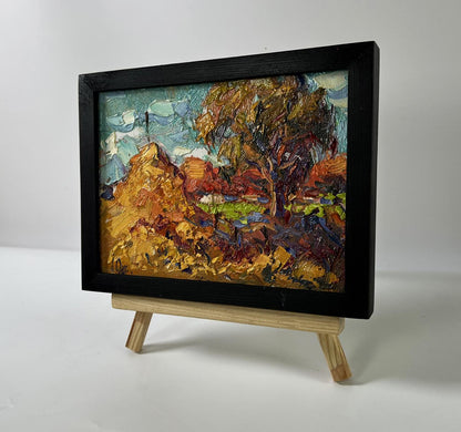 Oil painting Autumn evening by Oksana Ivanyuk, autumn trees and hills