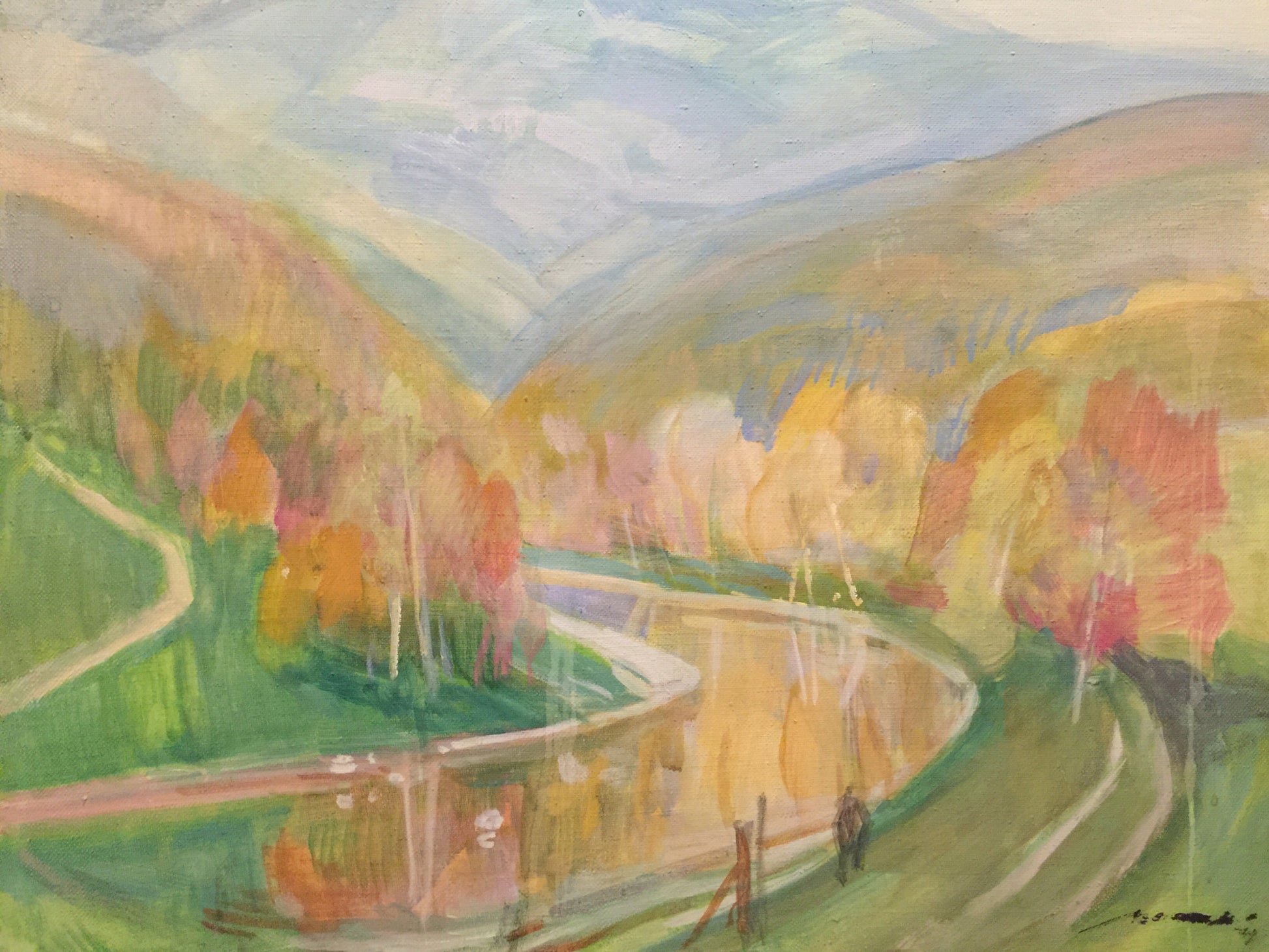 Anton Kashskai signed impressionist autumn river landscape painting