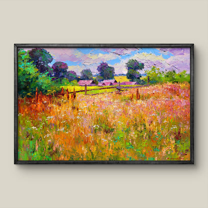Oil painting of Gremyach village by Boris Serdyuk in black frame