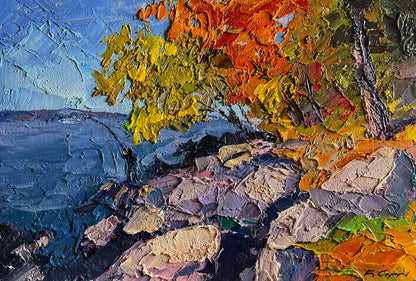 Vibrant oil painting of fiery autumn tree by Boris Serdyuk fine art
