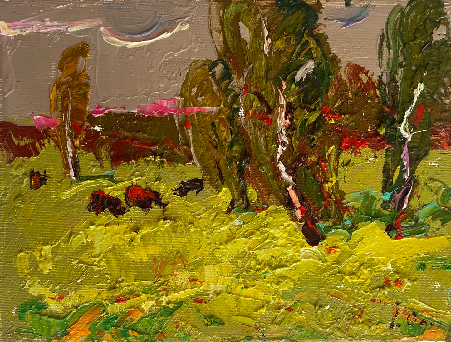 Vibrant impressionist landscape by Oleksiy & Oksana Ivaniuk, thick green brushstrokes