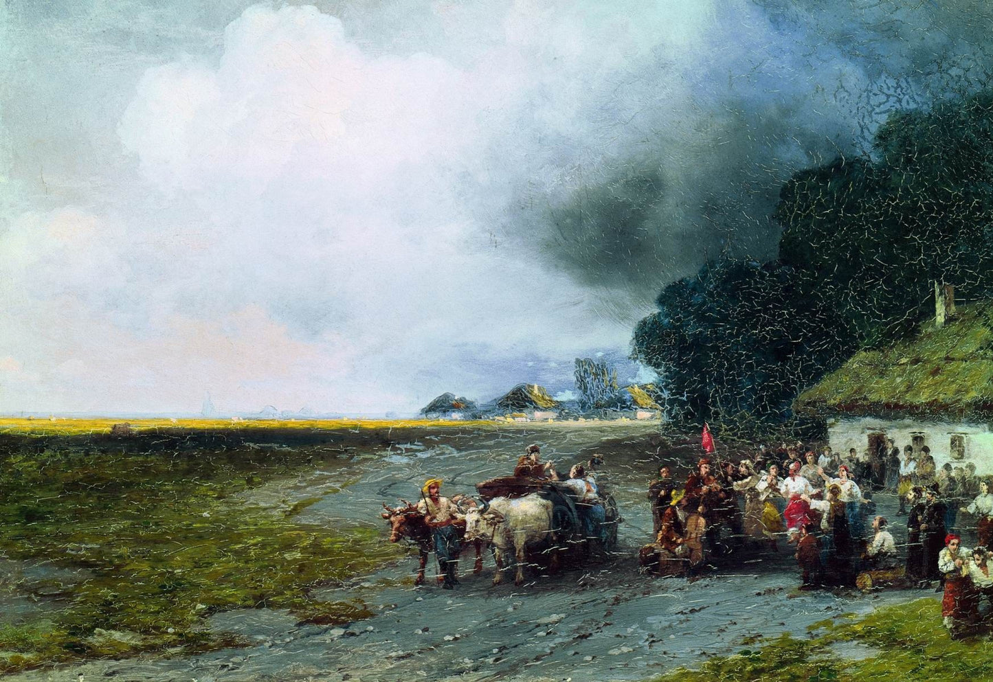 Rustic village scene by Ivan Aivazovsky original canvas
