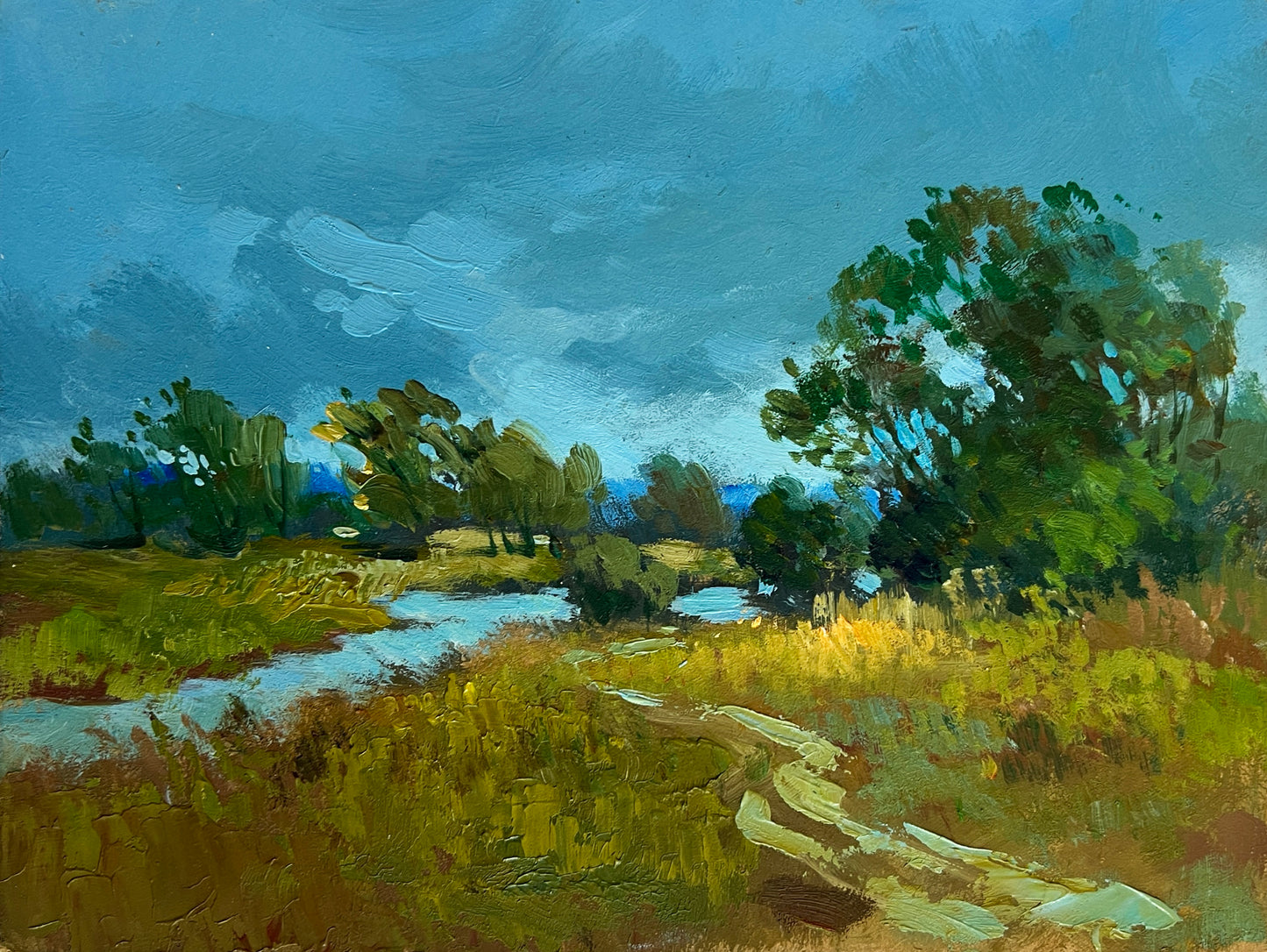 Yuriy Suprunchuk oil painting of river in golden grasslands, wholesale $95 each