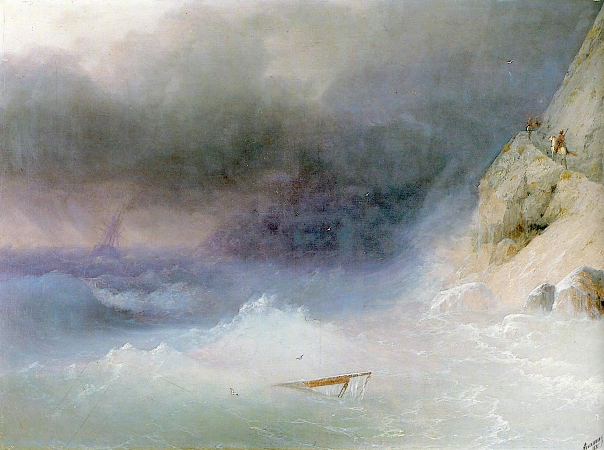 Ivan Aivazovsky Marine Master seascape of weathered rowboat in stormy waves