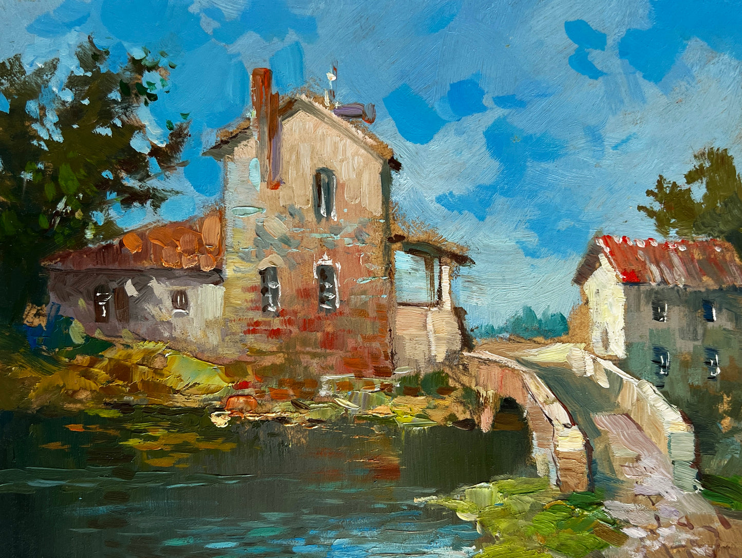Yuriy Suprunchuk rustic stone mill by river, fine art print