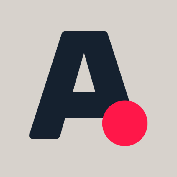 A bold black capital letter a with a vibrant red circle positioned to its right.