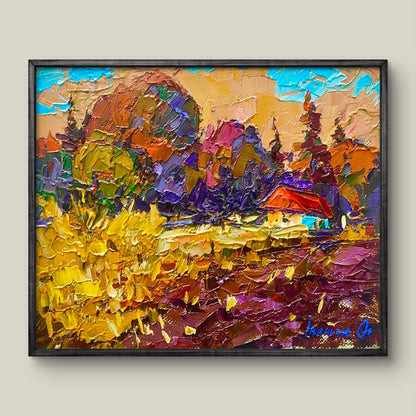 Oil painting Warm evening near the forest by Alex Ivanyuk in black frame