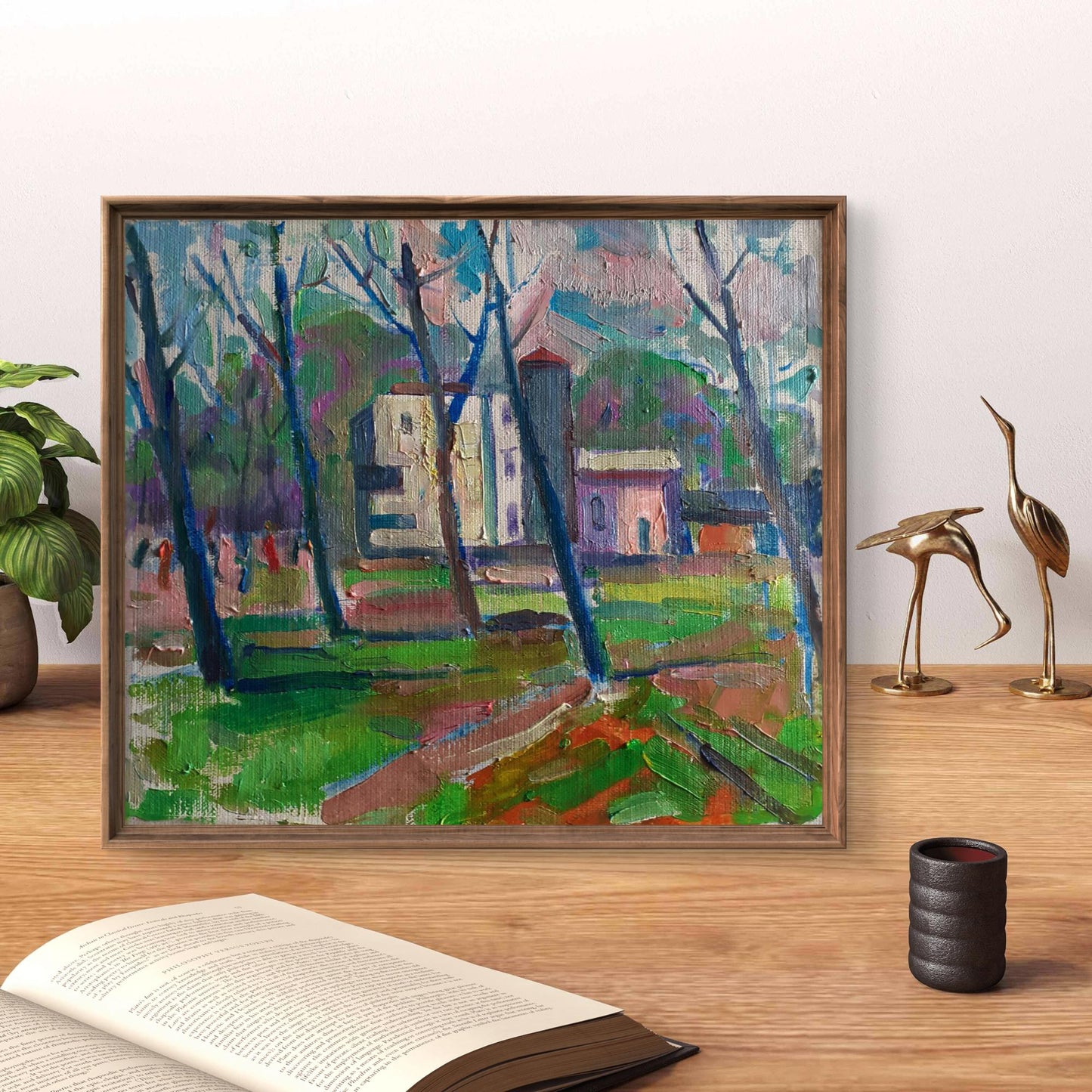 Framed impressionist oil painting Spring in the park by Pavel Dobrev