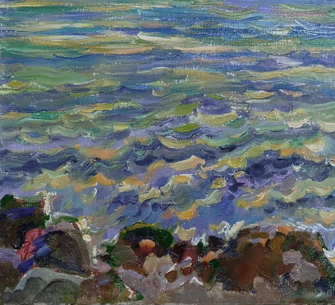 Vibrant impressionist oil painting Quiet sea evening by Leonid Pavlenko