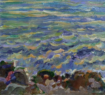 Vibrant impressionist oil painting Quiet sea evening by Leonid Pavlenko