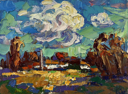 Vibrant impressionist oil painting Peace of the sky over the quiet earth by Oksana Ivanyuk