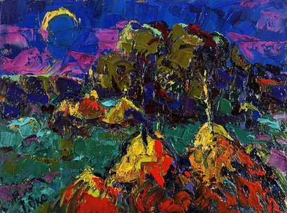 Vibrant Silence Shining oil painting by Oksana Ivanyuk with silver sky
