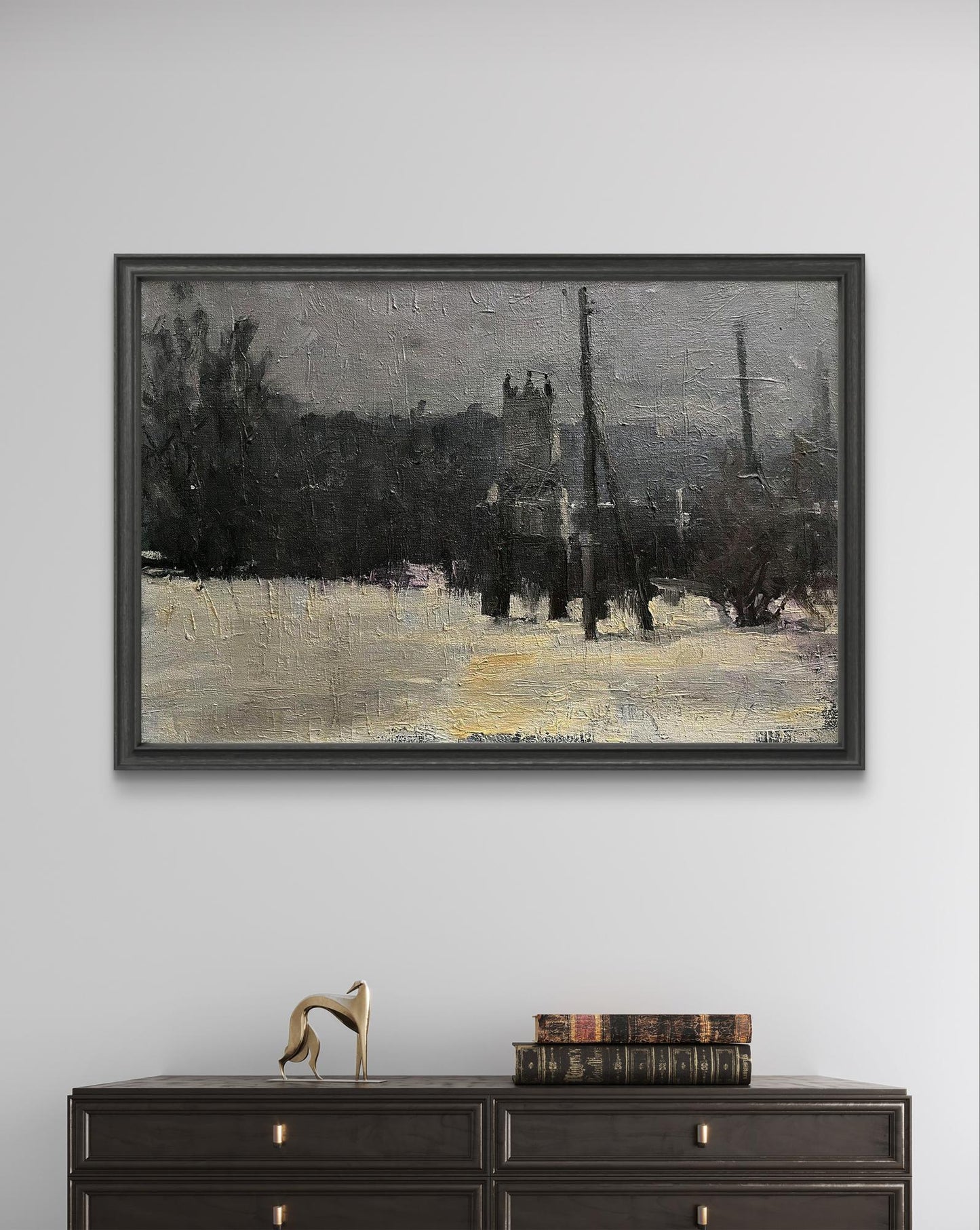 Oil painting Winter King by Volodymyr Pashchenko in black frame