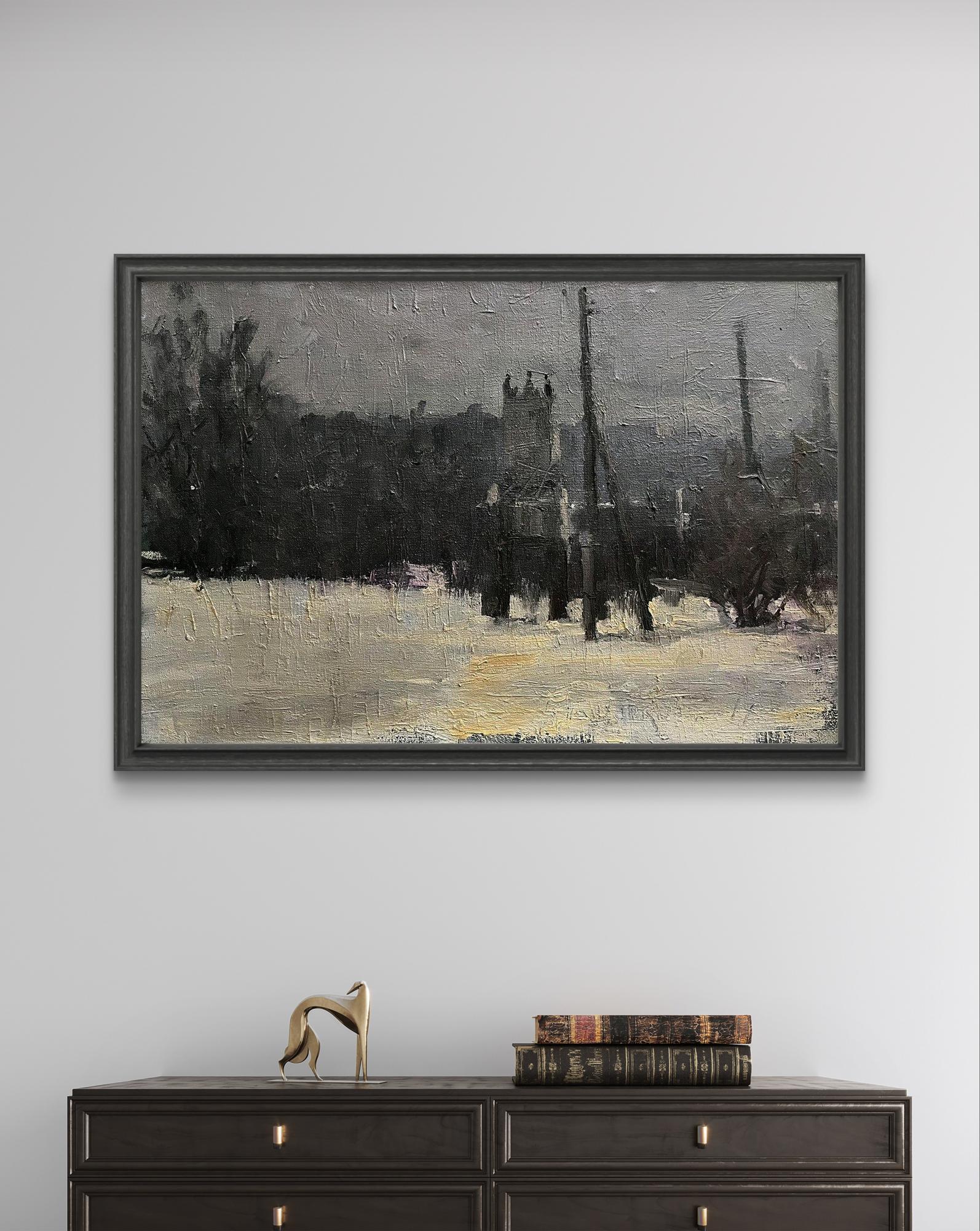 Oil painting Winter King by Volodymyr Pashchenko in black frame