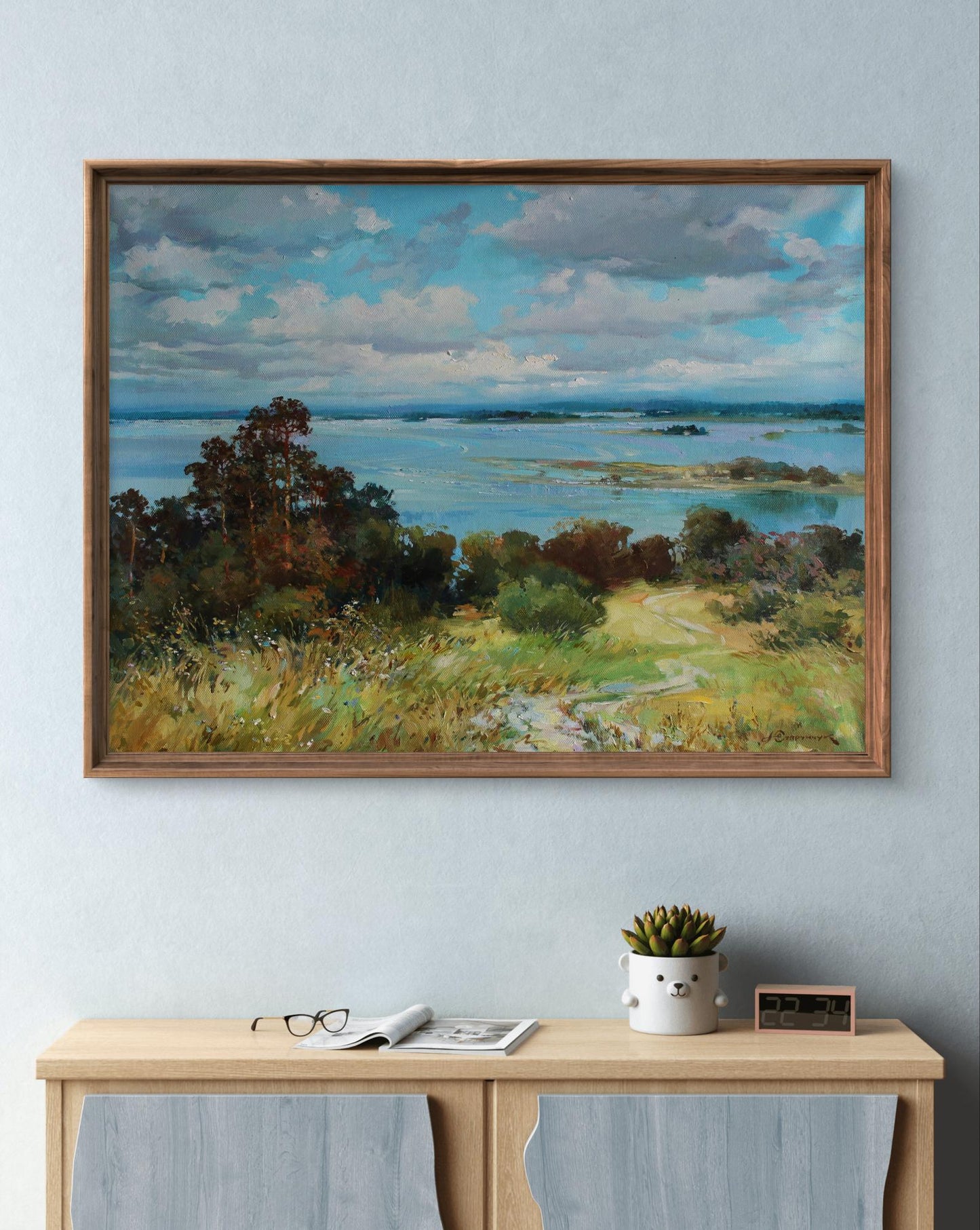 Framed oil painting June’s quiet walls by Yuriy Suprunchuk lakeside scene