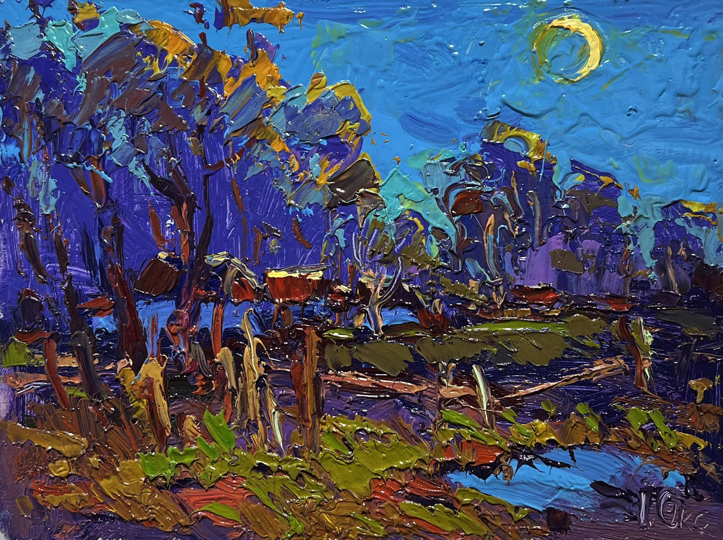Vibrant Oil painting Moonlight blue by Oksana Ivanyuk nocturnal landscape