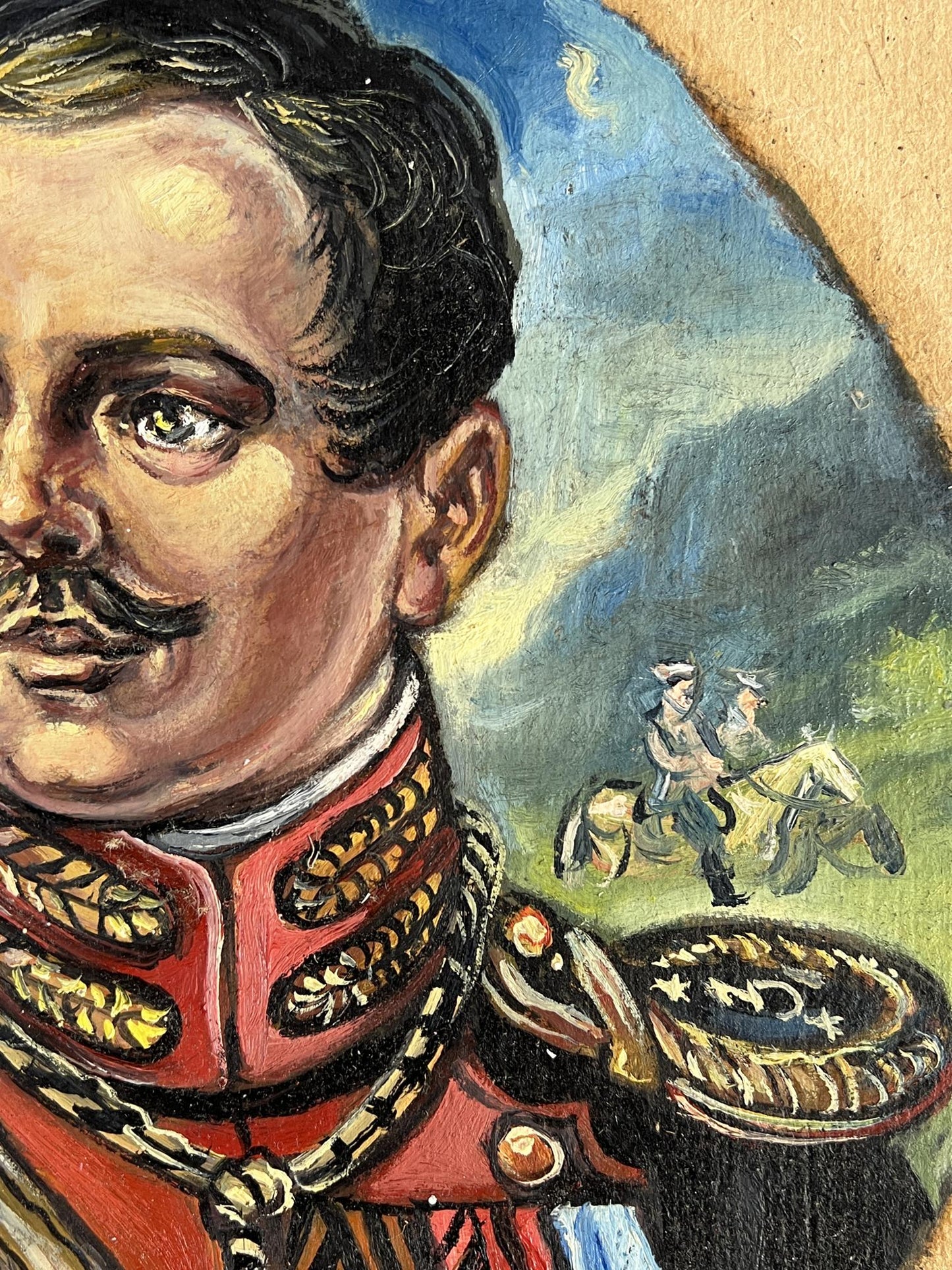Oil painting portrait of Alexander Litvinov in ornate red military uniform