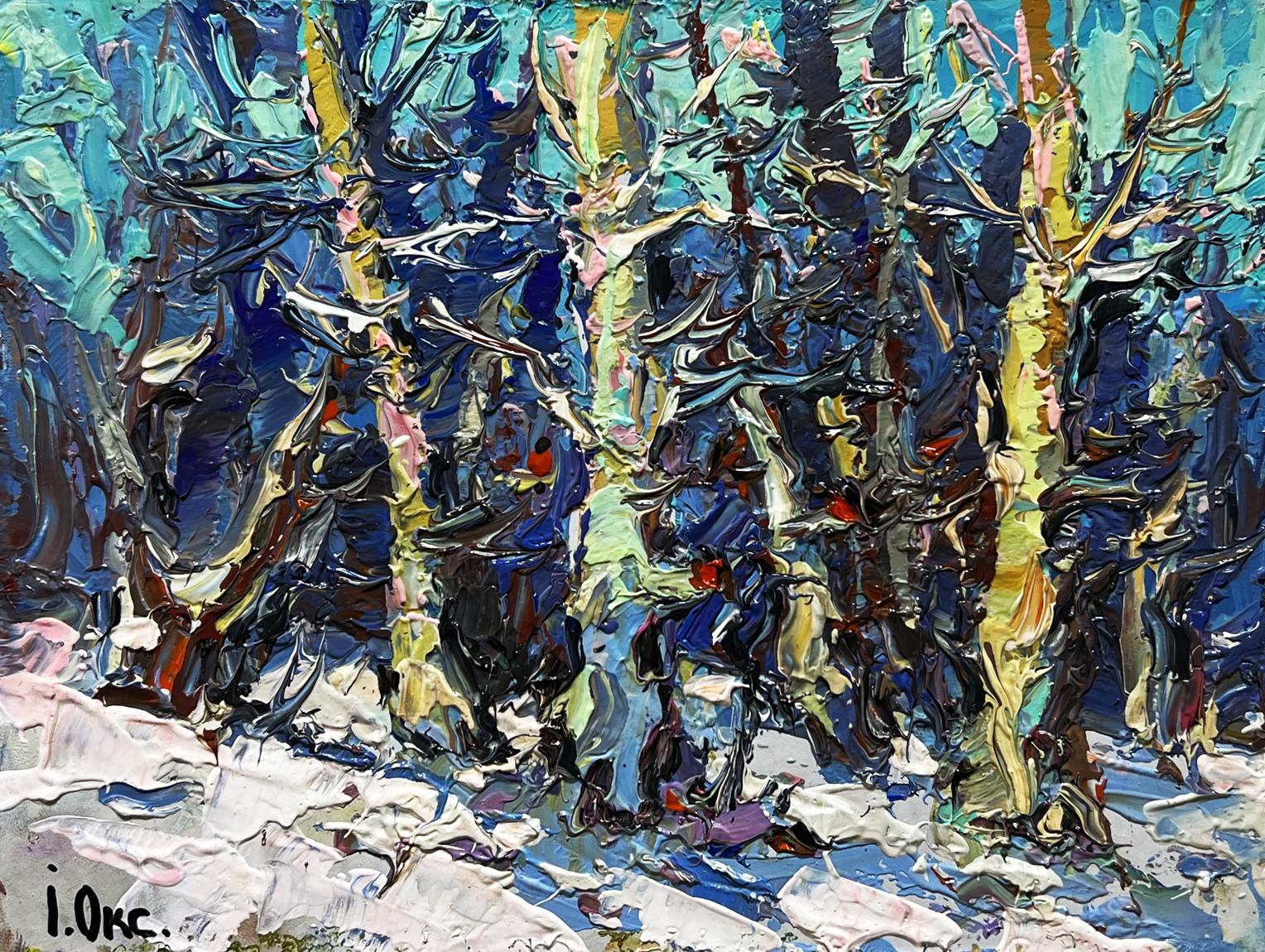 Abstract expressionist oil painting At the edge of the forest by Oksana Ivanyuk