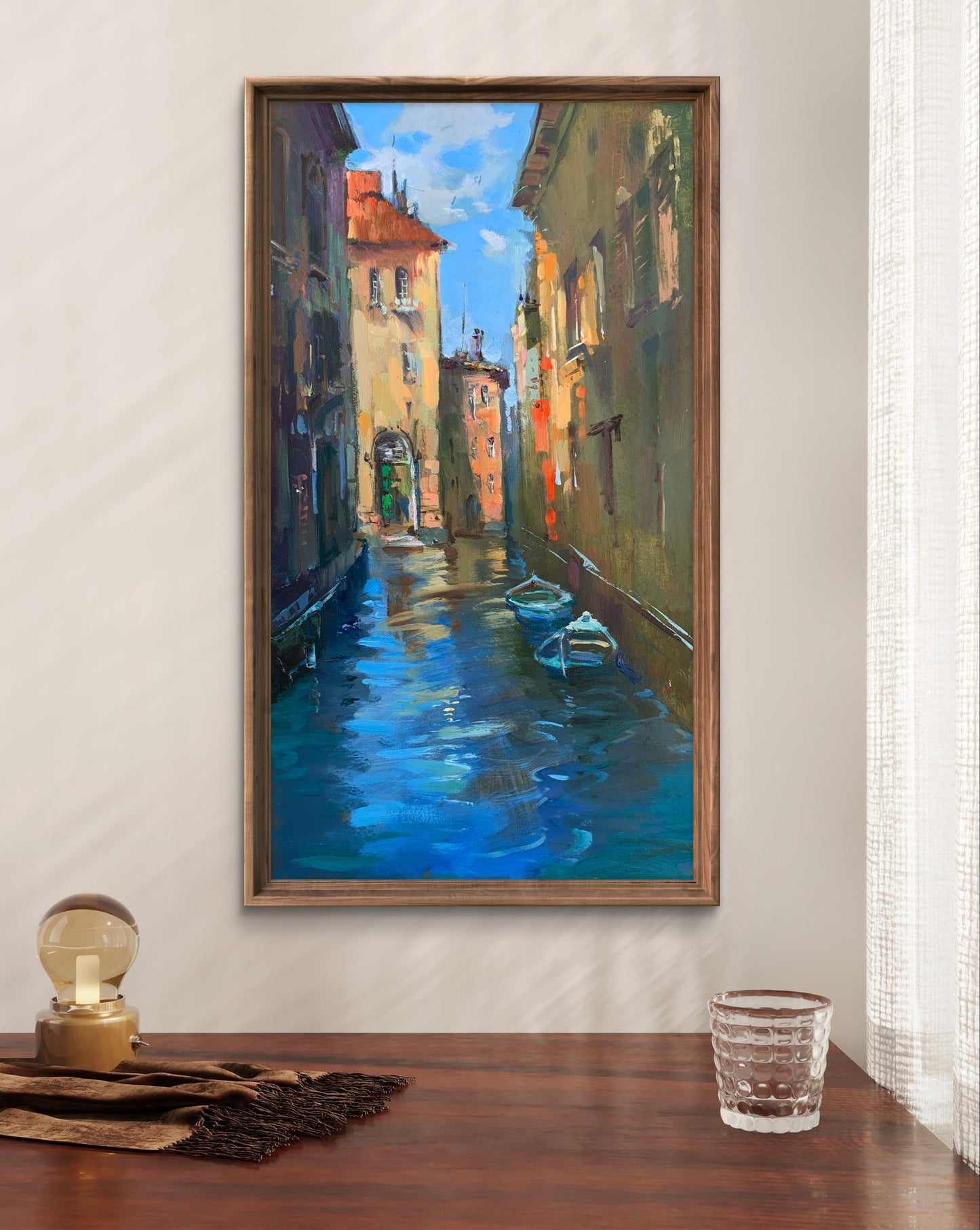 Framed oil painting of Venetian canal by Yuriy Suprunchuk