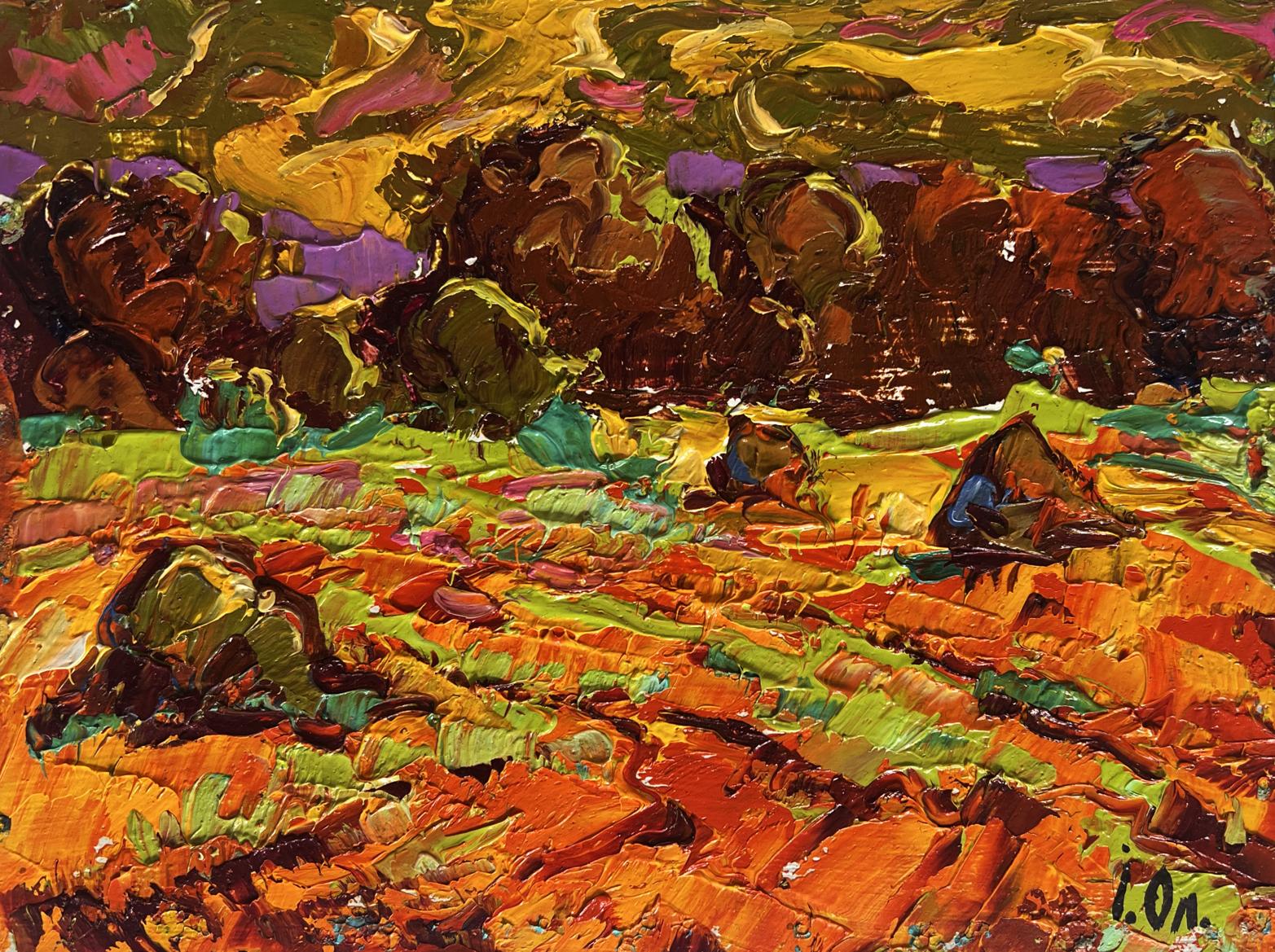 Vibrant impressionist oil painting Golden haystacks by Oleksiy Ivanyuk