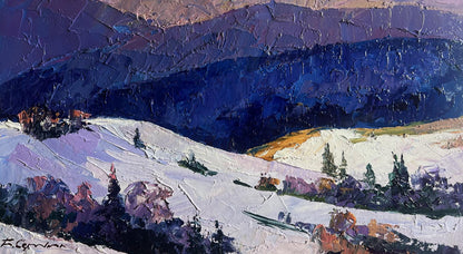 Oil painting of snowy mountain winter expanses by Boris Serdyuk