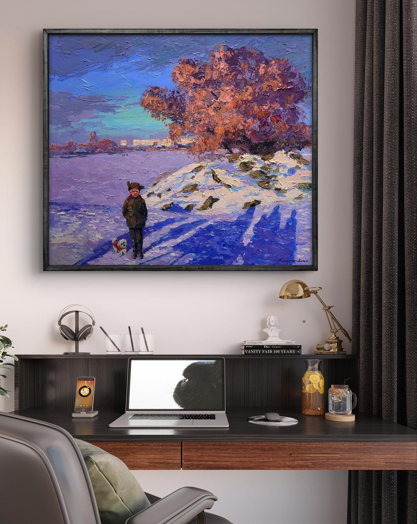Framed impressionist oil painting Ice on the River by Boris Serdyuk
